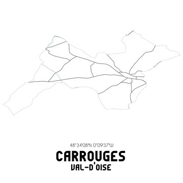 CARROUGES Val-d'Oise. Minimalistic street map with black and white lines.