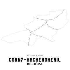 CORNY-MACHEROMENIL Val-d'Oise. Minimalistic street map with black and white lines.