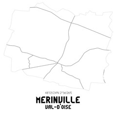 MERINVILLE Val-d'Oise. Minimalistic street map with black and white lines.