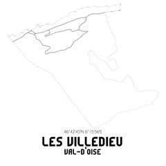 LES VILLEDIEU Val-d'Oise. Minimalistic street map with black and white lines.