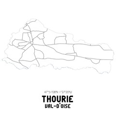 THOURIE Val-d'Oise. Minimalistic street map with black and white lines.