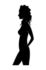 Obraz na płótnie Canvas Black silhouette woman standing, people isolated on white background. Preaty young girl