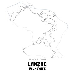 LANZAC Val-d'Oise. Minimalistic street map with black and white lines.
