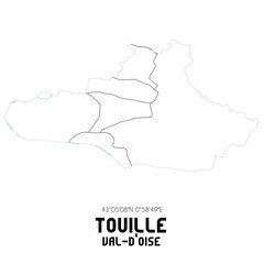 TOUILLE Val-d'Oise. Minimalistic street map with black and white lines.