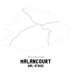 MALANCOURT Val-d'Oise. Minimalistic street map with black and white lines.