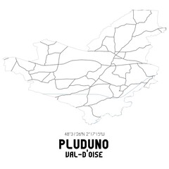 PLUDUNO Val-d'Oise. Minimalistic street map with black and white lines.