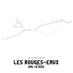 LES ROUGES-EAUX Val-d'Oise. Minimalistic street map with black and white lines.