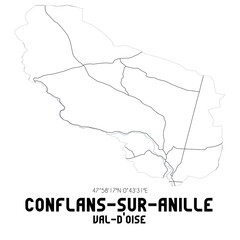 CONFLANS-SUR-ANILLE Val-d'Oise. Minimalistic street map with black and white lines.