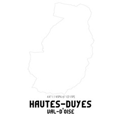 HAUTES-DUYES Val-d'Oise. Minimalistic street map with black and white lines.