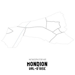 MONDION Val-d'Oise. Minimalistic street map with black and white lines.