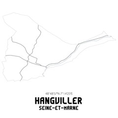 HANGVILLER Seine-et-Marne. Minimalistic street map with black and white lines.