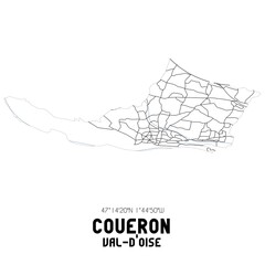 COUERON Val-d'Oise. Minimalistic street map with black and white lines.