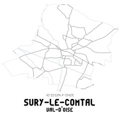 SURY-LE-COMTAL Val-d'Oise. Minimalistic street map with black and white lines.
