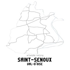 SAINT-SENOUX Val-d'Oise. Minimalistic street map with black and white lines.