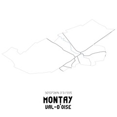 MONTAY Val-d'Oise. Minimalistic street map with black and white lines.