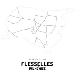 FLESSELLES Val-d'Oise. Minimalistic street map with black and white lines.