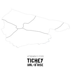 TICHEY Val-d'Oise. Minimalistic street map with black and white lines.