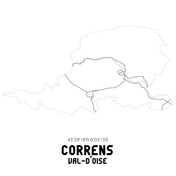 CORRENS Val-d'Oise. Minimalistic street map with black and white lines.