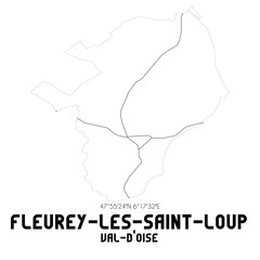 FLEUREY-LES-SAINT-LOUP Val-d'Oise. Minimalistic street map with black and white lines.