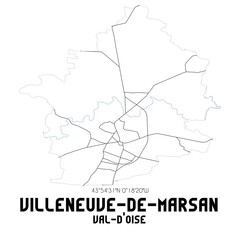 VILLENEUVE-DE-MARSAN Val-d'Oise. Minimalistic street map with black and white lines.