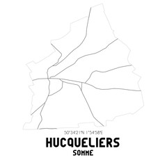 HUCQUELIERS Somme. Minimalistic street map with black and white lines.