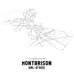 MONTBRISON Val-d'Oise. Minimalistic street map with black and white lines.