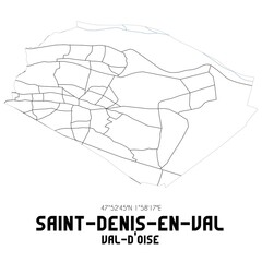 SAINT-DENIS-EN-VAL Val-d'Oise. Minimalistic street map with black and white lines.
