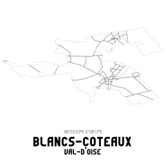 BLANCS-COTEAUX Val-d'Oise. Minimalistic street map with black and white lines.
