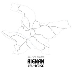 AIGNAN Val-d'Oise. Minimalistic street map with black and white lines.