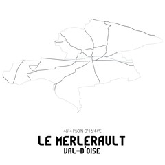 LE MERLERAULT Val-d'Oise. Minimalistic street map with black and white lines.