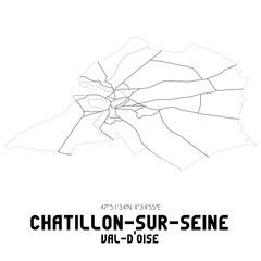 CHATILLON-SUR-SEINE Val-d'Oise. Minimalistic street map with black and white lines.