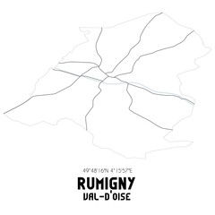 RUMIGNY Val-d'Oise. Minimalistic street map with black and white lines.