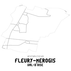 FLEURY-MEROGIS Val-d'Oise. Minimalistic street map with black and white lines.