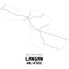 LANGAN Val-d'Oise. Minimalistic street map with black and white lines.