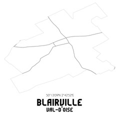 BLAIRVILLE Val-d'Oise. Minimalistic street map with black and white lines.