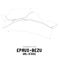 EPAUX-BEZU Val-d'Oise. Minimalistic street map with black and white lines.