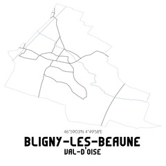 BLIGNY-LES-BEAUNE Val-d'Oise. Minimalistic street map with black and white lines.