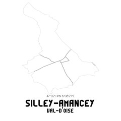SILLEY-AMANCEY Val-d'Oise. Minimalistic street map with black and white lines.