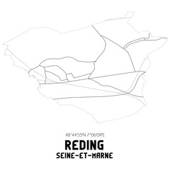 REDING Seine-et-Marne. Minimalistic street map with black and white lines.