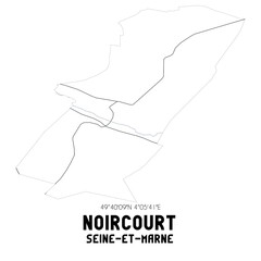 NOIRCOURT Seine-et-Marne. Minimalistic street map with black and white lines.