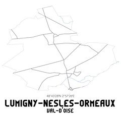 LUMIGNY-NESLES-ORMEAUX Val-d'Oise. Minimalistic street map with black and white lines.