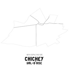 CHICHEY Val-d'Oise. Minimalistic street map with black and white lines.