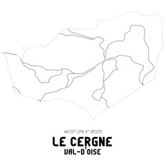 LE CERGNE Val-d'Oise. Minimalistic street map with black and white lines.
