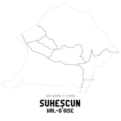 SUHESCUN Val-d'Oise. Minimalistic street map with black and white lines.