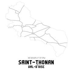 SAINT-THONAN Val-d'Oise. Minimalistic street map with black and white lines.