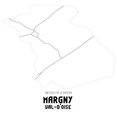 MARGNY Val-d'Oise. Minimalistic street map with black and white lines.