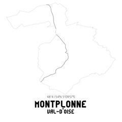 Fototapeta premium MONTPLONNE Val-d'Oise. Minimalistic street map with black and white lines.