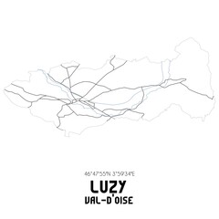 LUZY Val-d'Oise. Minimalistic street map with black and white lines.