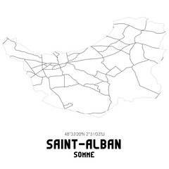SAINT-ALBAN Somme. Minimalistic street map with black and white lines.
