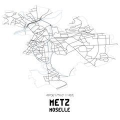 METZ Moselle. Minimalistic street map with black and white lines.
